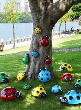 别墅庭院花园饰户外装铁艺摆甲虫件树上七星虫挂件园林景观瓢J-G8