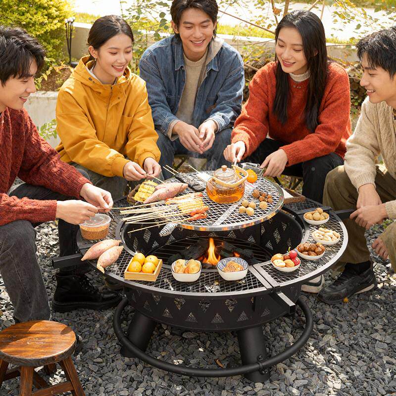 围炉煮茶烤家用烧桌烤火/盆外炭烧烤炉多功能木取户暖炉烤火炉套