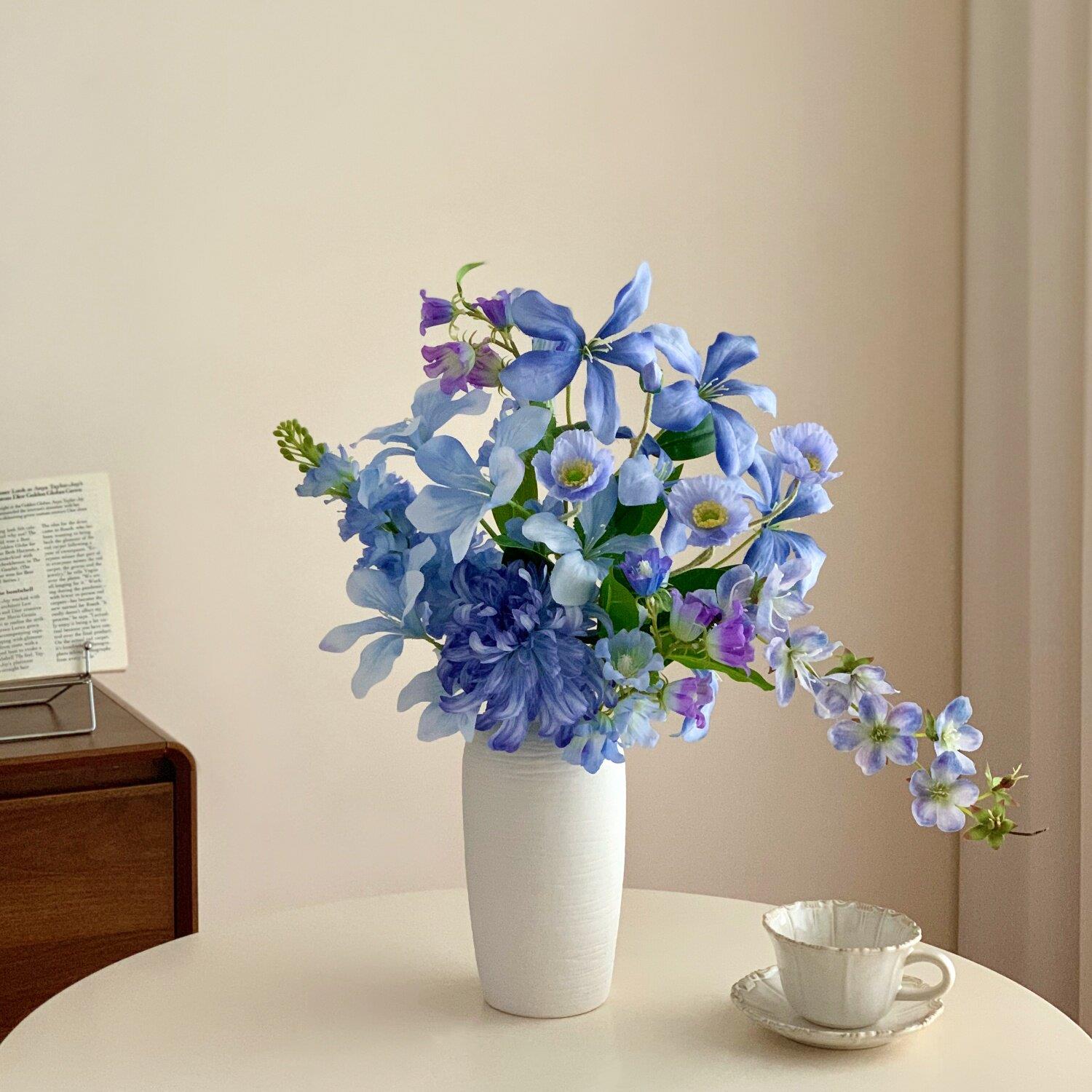 法式蓝花色系花束客厅插花摆瓶NKP花艺仿花轻奢真高端假花摆设装