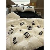 in.黑白酷酷水s洗棉毛XJW巾大绣搞怪咖床上四件套全棉15m1.8公寓