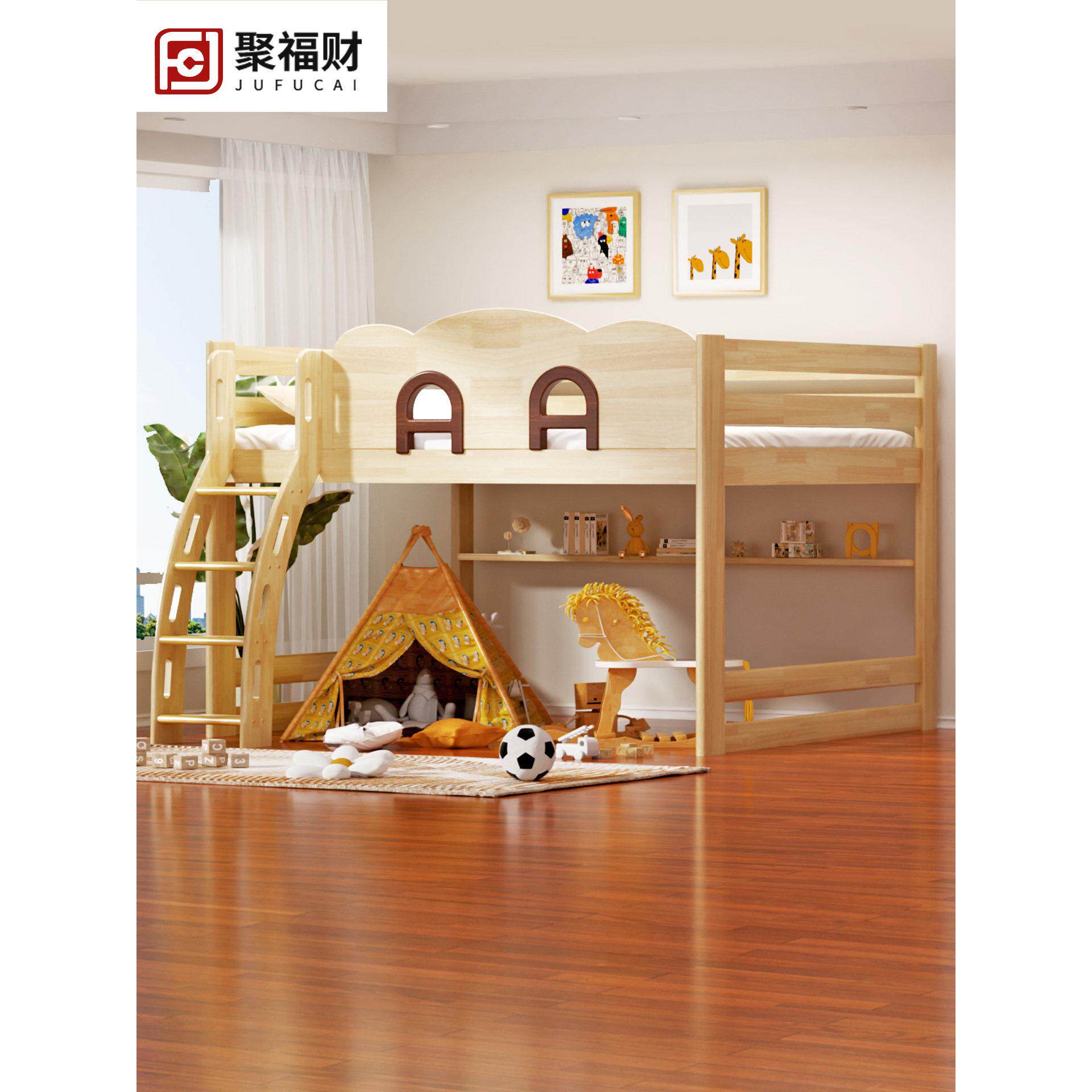 全实床木儿童床带梯省空滑间Jfc-xxc1高架床男女孩上下床双层高低