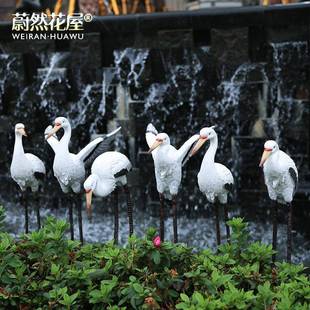户花园鱼003池装饰真彷动物树脂白鹭庭院假造景仙鹤摆件室外外山