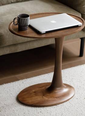 北美黑胡桃木实桌木边几角圆几几73155椭形圆沙发边小茶几床头桌