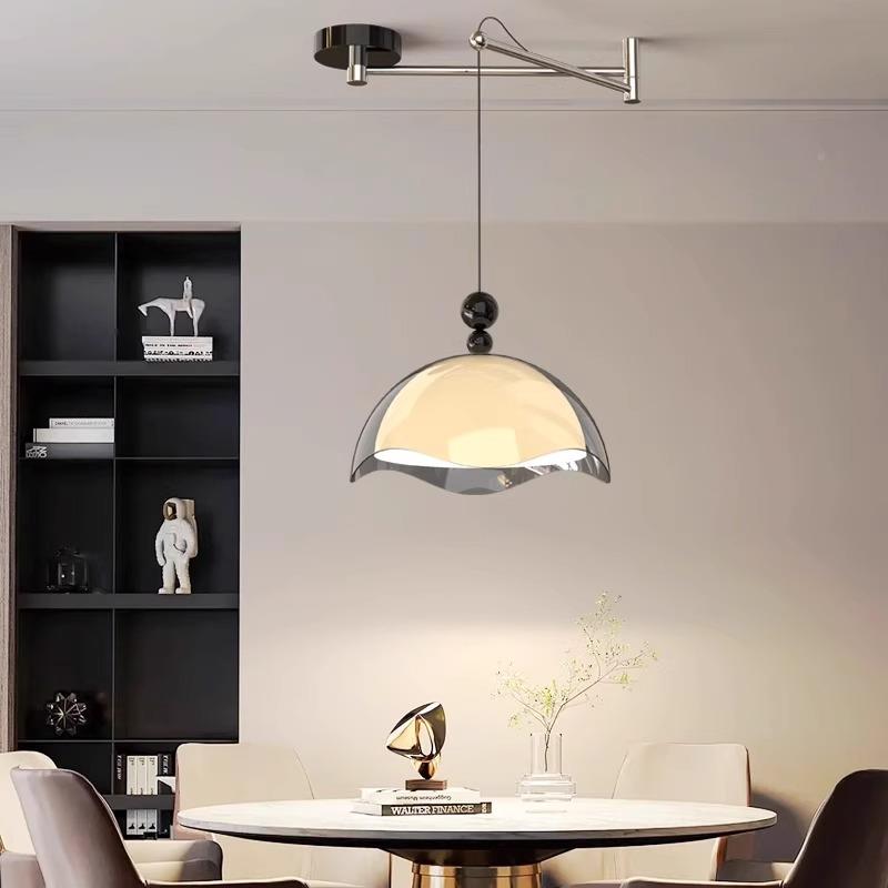 中古台摇臂风饭厅吊灯覆古胡桃DB02木色可吧移位餐桌灯侘寂民宿饭