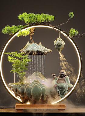 高山流水摆件循环水加司18953湿器桌面客招财装饰公居开业乔迁厅