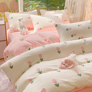 秋冬牛绒三件套宿舍珊暖瑚绒加202.09.保双面厚奶被套床单四件套