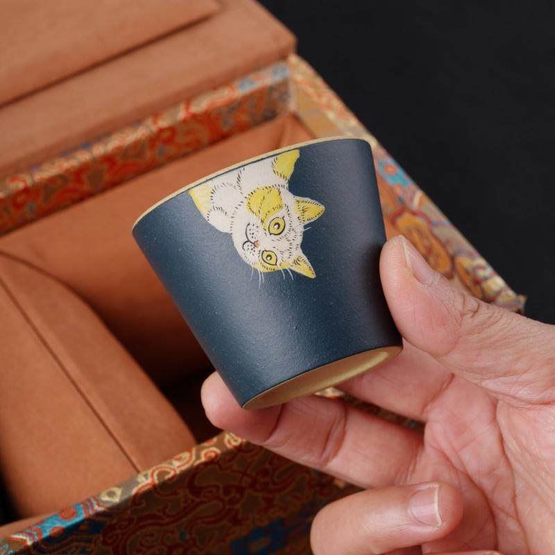 致纯手工泥绘茗原矿紫砂人杯品杯功夫茶主具精国BGJ风礼盒 闺蜜礼