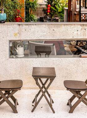 茶复古叠木质折桌椅套装咖啡店便44411携方形桌子奶茶店休闲简约