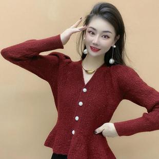 百搭洋气鱼尾针织衫 法式 设计感时尚 V领开衫 上衣潮 毛衣女秋冬新款