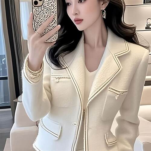 名媛气质小香风白色外套女2026年爆款秋冬小个子独特漂亮短款西装