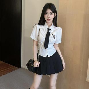 衬衫 学院风学姐jk制服套装 短袖 女夏季 高腰a字百褶短裙两件套 新款