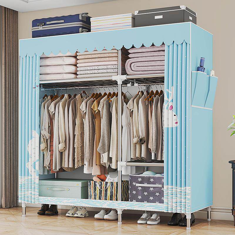 简易衣柜现代简约布衣柜钢管加粗加固家用卧室组装收纳挂柜出租房