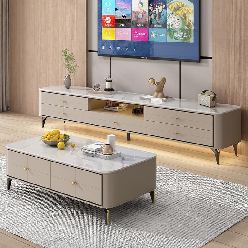 纯实木岩板电视柜茶几现代简约高级感小户型客厅家用2024新款高款