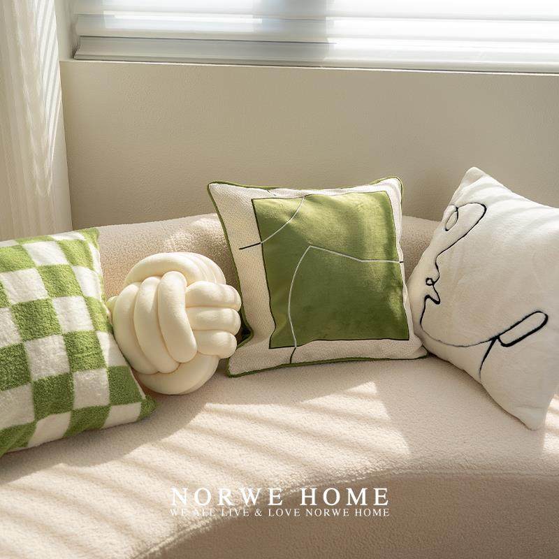 抱枕现代简约风样板间软装靠枕绿色系几何民宿客厅沙发靠背枕靠垫