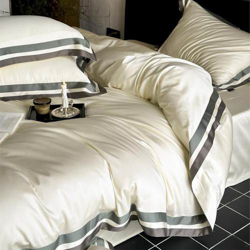 轻奢风100S天丝棉四件套春夏季凉感冰丝被套裸睡床单床笠床上用品