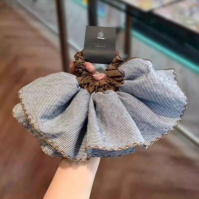 韩国ins温柔淑女双层撞色裙摆小肠圈后脑勺显发量多花边绑发绳女