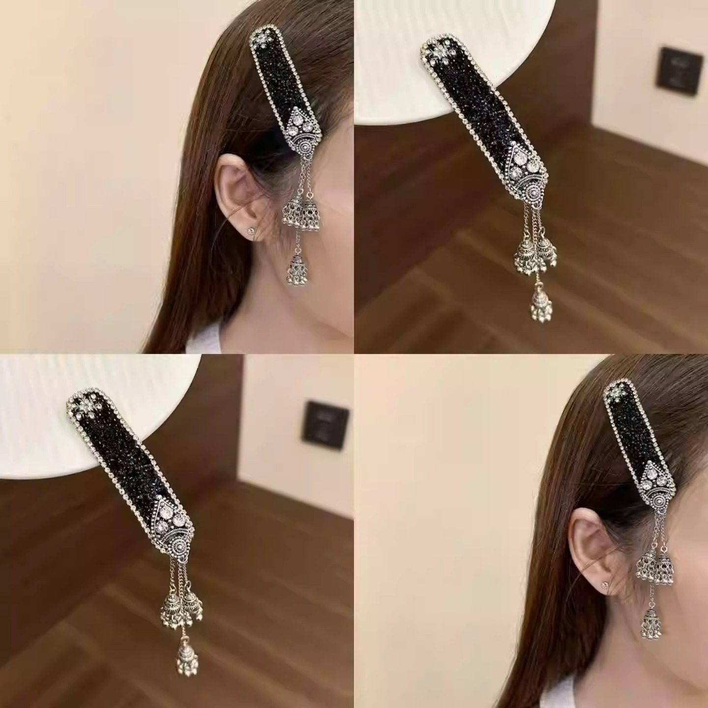 黑曜石闪钻流苏发夹女侧边刘海