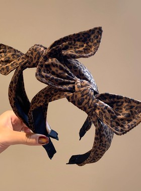 豹纹立体蝴蝶结发箍女2025新款高颅顶头发压法发卡洗脸头箍时尚