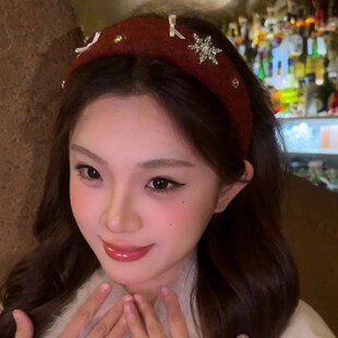 白色雪花毛绒发箍～高颅顶氛围感蝴蝶结钻面宽边头箍女发饰发箍