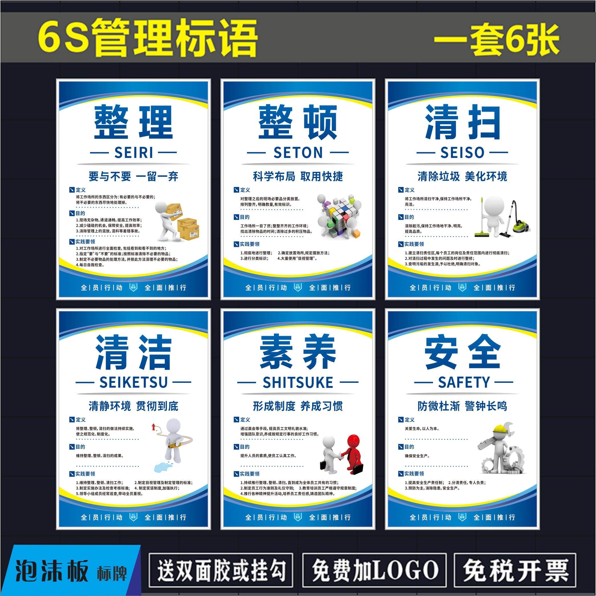 6S管理标识牌车间仓库5S/7S品质标语8S质量标牌海报KT板企业文化