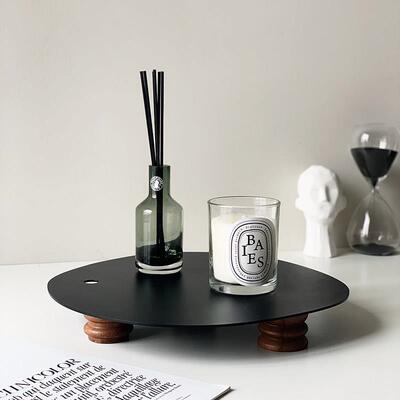 Homeside磁吸托 托盘北欧ins金属磁铁实木脚香薰盘多功能杂物收纳