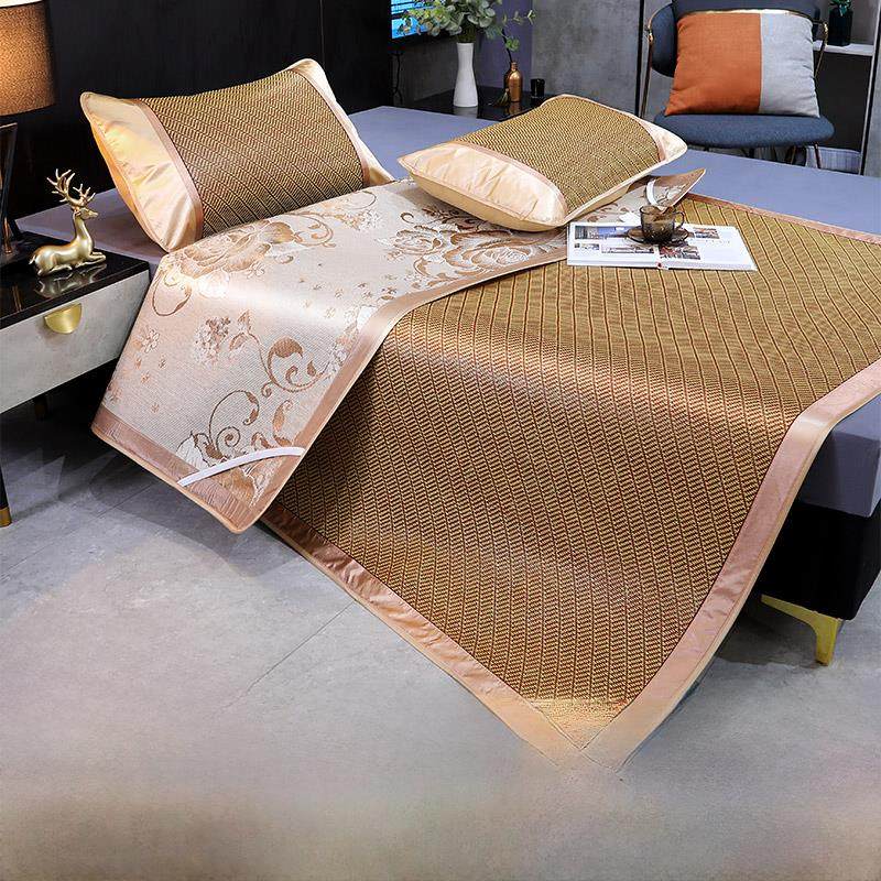 凉席双面定制藤席冰丝三件套1.5m夏可折叠草席加厚空调席1.8米2.0