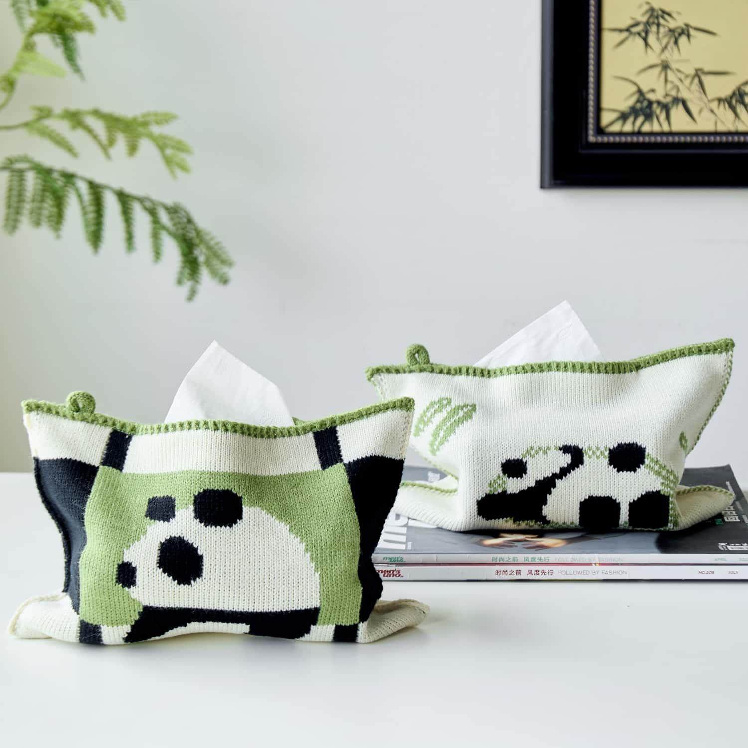 牛仔家 可爱熊猫纸巾袋ins可悬挂针织纸巾盒收纳盒桌面抽取式卫生,收纳整理,纸巾盒,淘宝优惠券,粉丝福利购,淘宝优惠卷