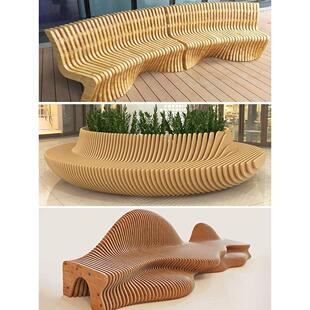 户外防腐木切片座椅定制室内实木异形坐凳商场公共艺术等候长条椅