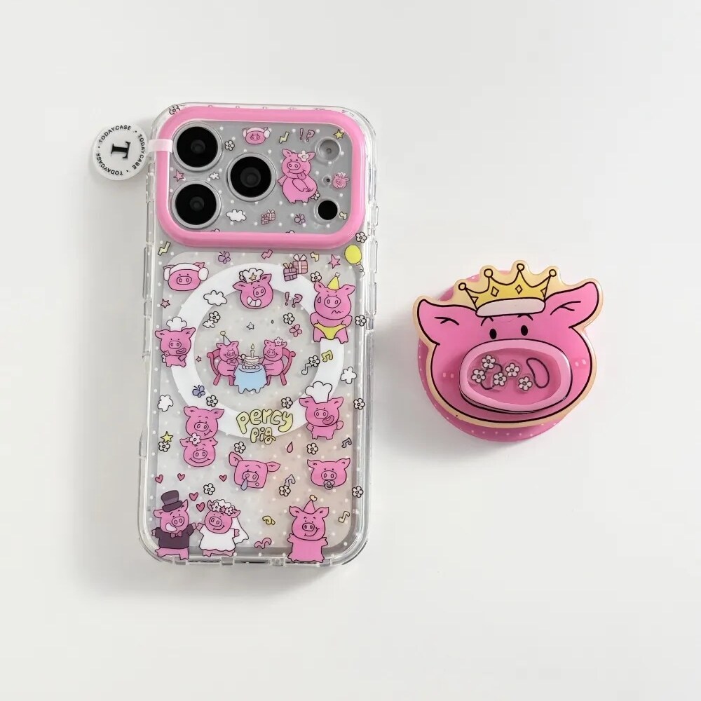 雨柠爱心镭射玛莎猪适用苹果17pro双层iphone16全包磁吸手机壳15日韩INS卡通个性创意14防摔保护套