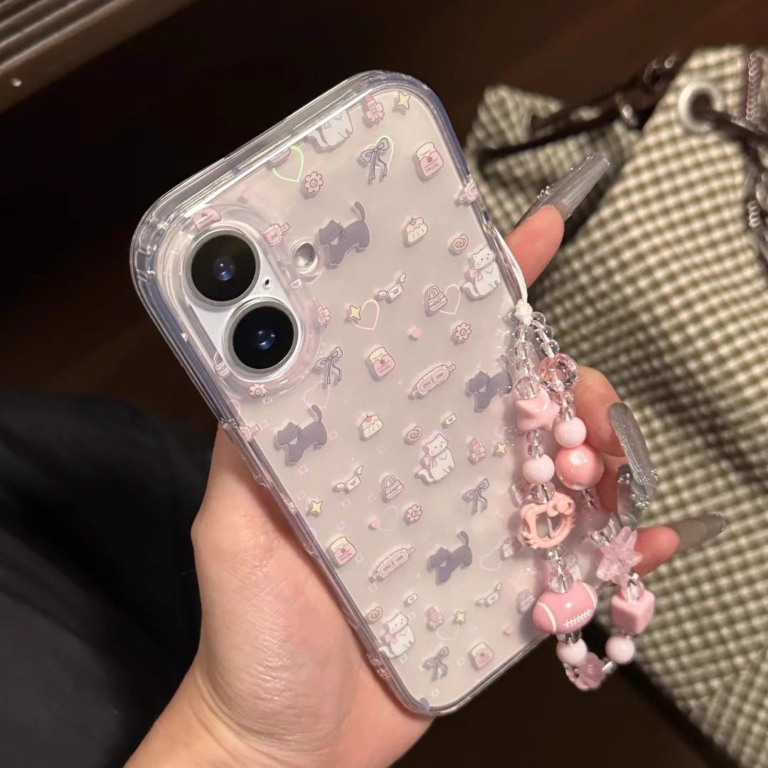 雨柠透明镭射紫色碎花猫咪iPhone17pro手机壳苹果14promax手机壳苹果16pro苹果15pro卡通防摔保护套