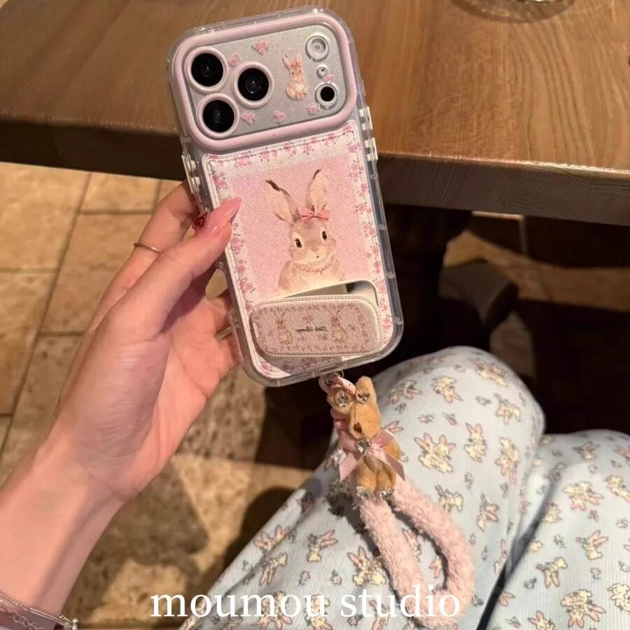 雨柠ins韩系可爱碎花兔子皮质适用于iphone17promax新款苹果16pro手机壳15卡通ins个性创意14防摔保护套