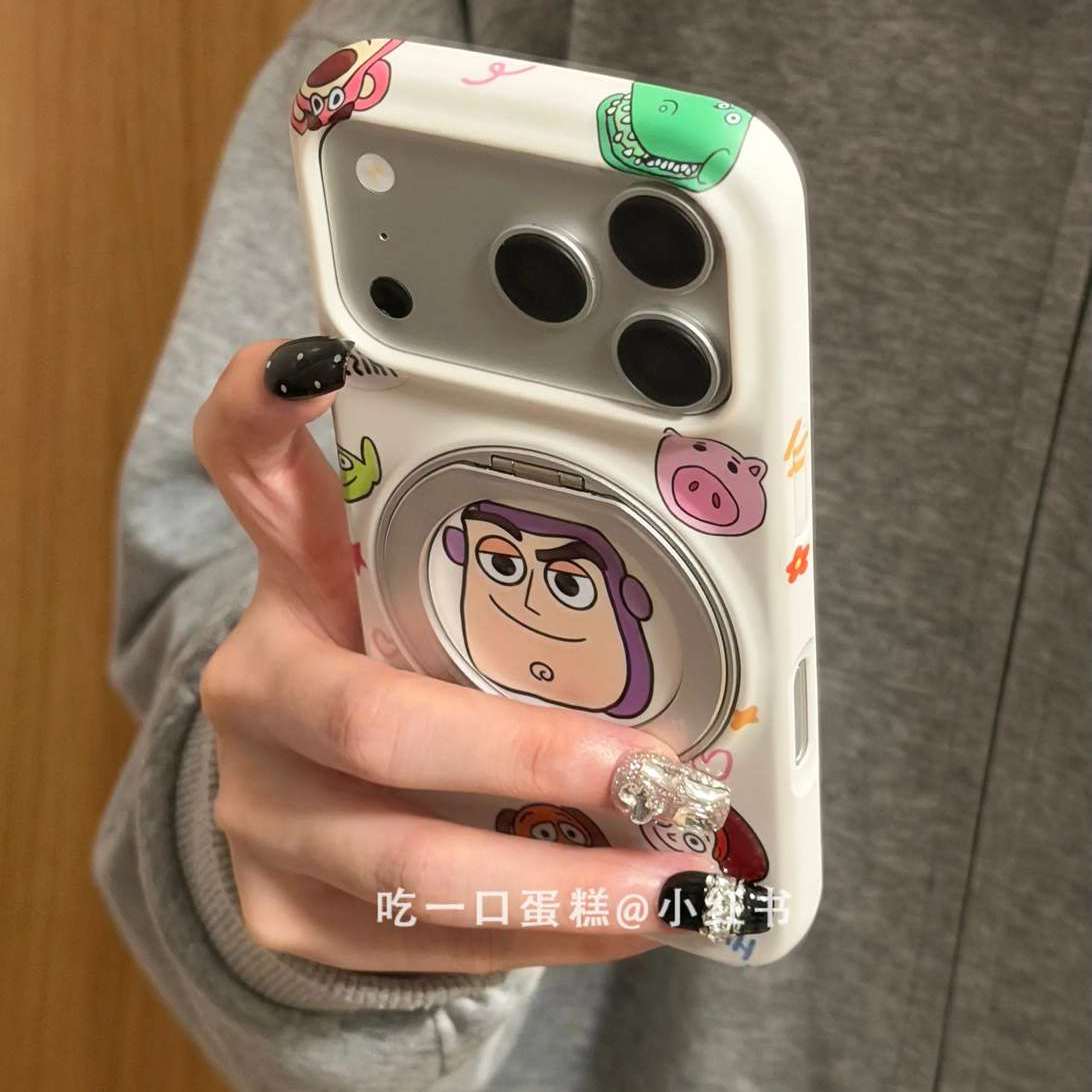 雨柠白底牛仔太空人小狗360旋转支架适用苹果17promax手机壳iphone16新款15卡通日韩INS可爱14防摔保护套