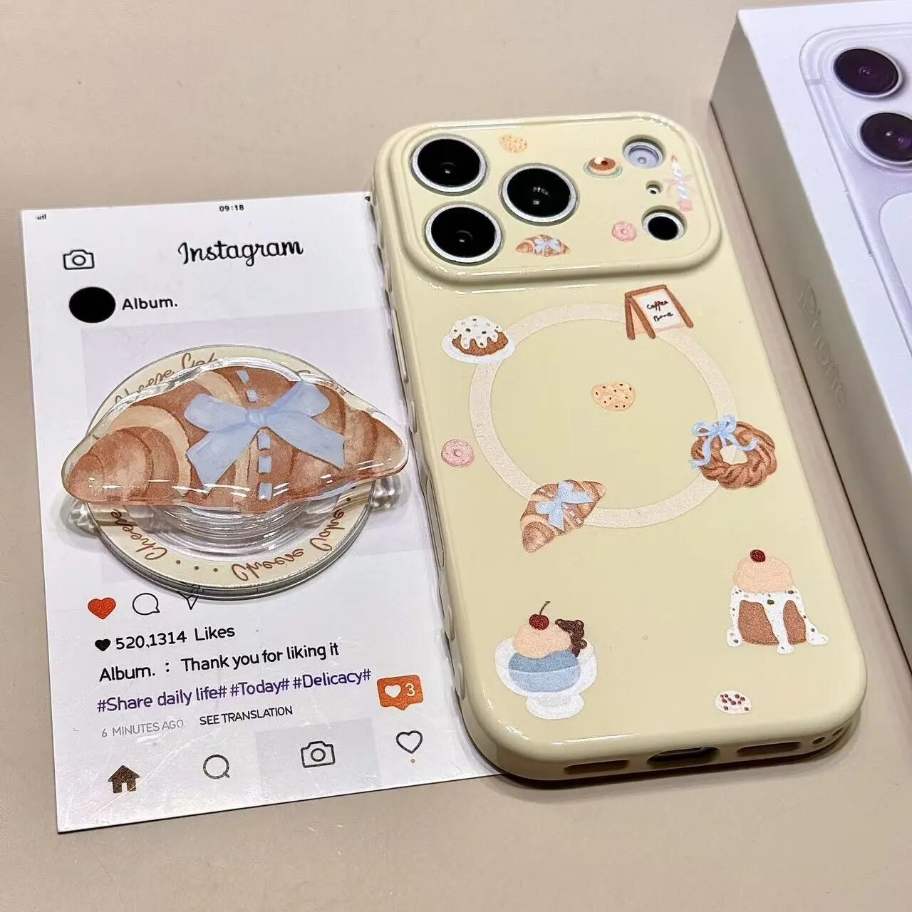 雨柠小众ins黄底面包可颂磁吸支架适用苹果17promax手机壳iPhone16新款15个性创意日韩ins14防摔保护套