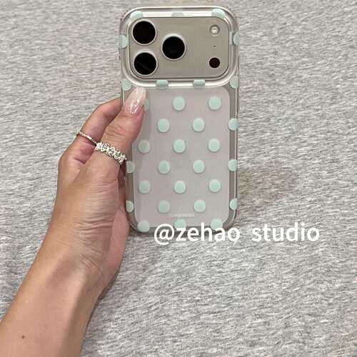 雨柠透明满屏小绿波点适用苹果17pro双层iphone16磨砂手机壳15个性创意日韩INS卡通14防摔保护套