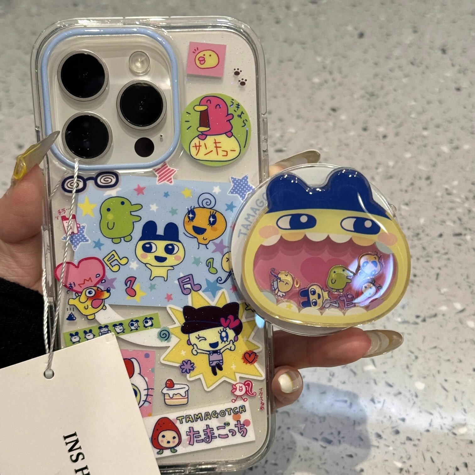 雨柠创意卡通满屏拓麻歌子支架适用于iphone16prom苹果15手机保护壳14 单壳 苹果15promax防摔保护套