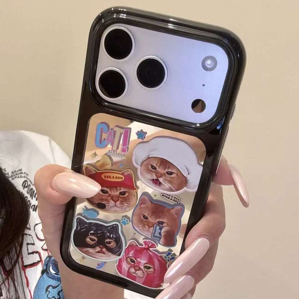 雨柠适用于iphone18promax手机壳萌系17pm镜面爪印塑料袋造型小橘猫16日韩INS卡通个性创意14防摔保护套