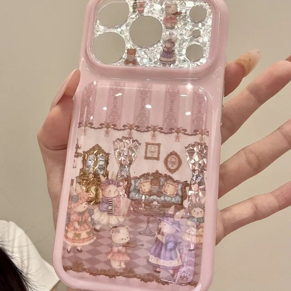 雨柠适用于iphone18promax手机壳可爱17粉边格纹地板带帽兔子家族16卡通日韩可爱小清新15防摔保护套