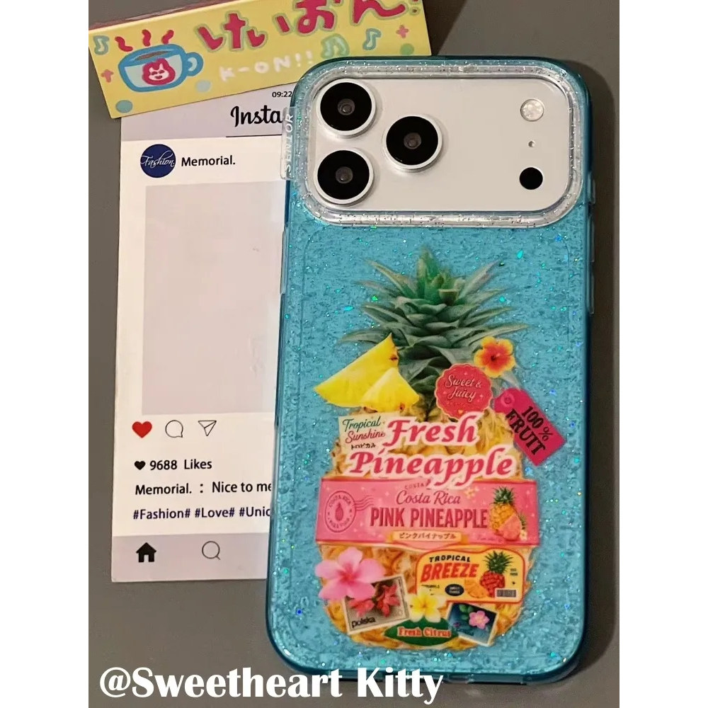 雨柠ins蓝色闪粉古早菠萝适用iphone17promax苹果16手机壳15可爱卡通小清新日韩个性创意14防摔保护套
