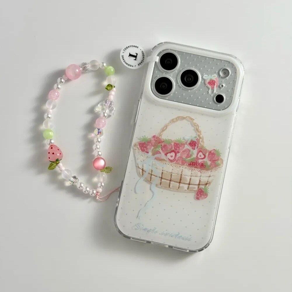 雨柠油画篮子草莓适用苹果17promax双层iphone16韩系少女心手机壳15小清新日韩ins卡通14防摔保护套