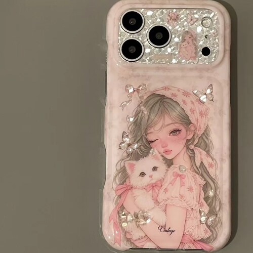 雨柠古早闪钻蝴蝶小猫少女适用iPhone18新款苹果17手机壳16日韩卡通ins可爱个性创意15防摔保护套