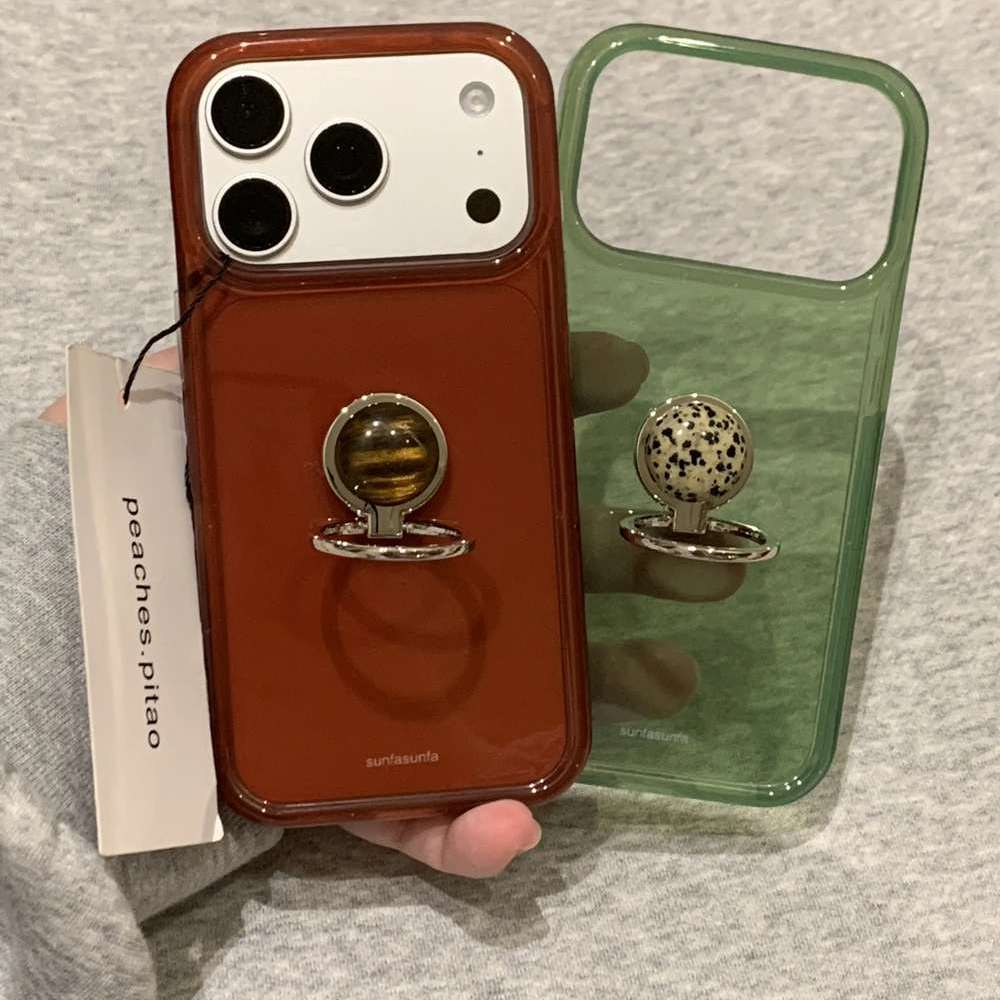 雨柠小众ins复古棕绿指环适用于iPhone17promax新款苹果16手机壳15日韩个性创意小众14防摔保护套