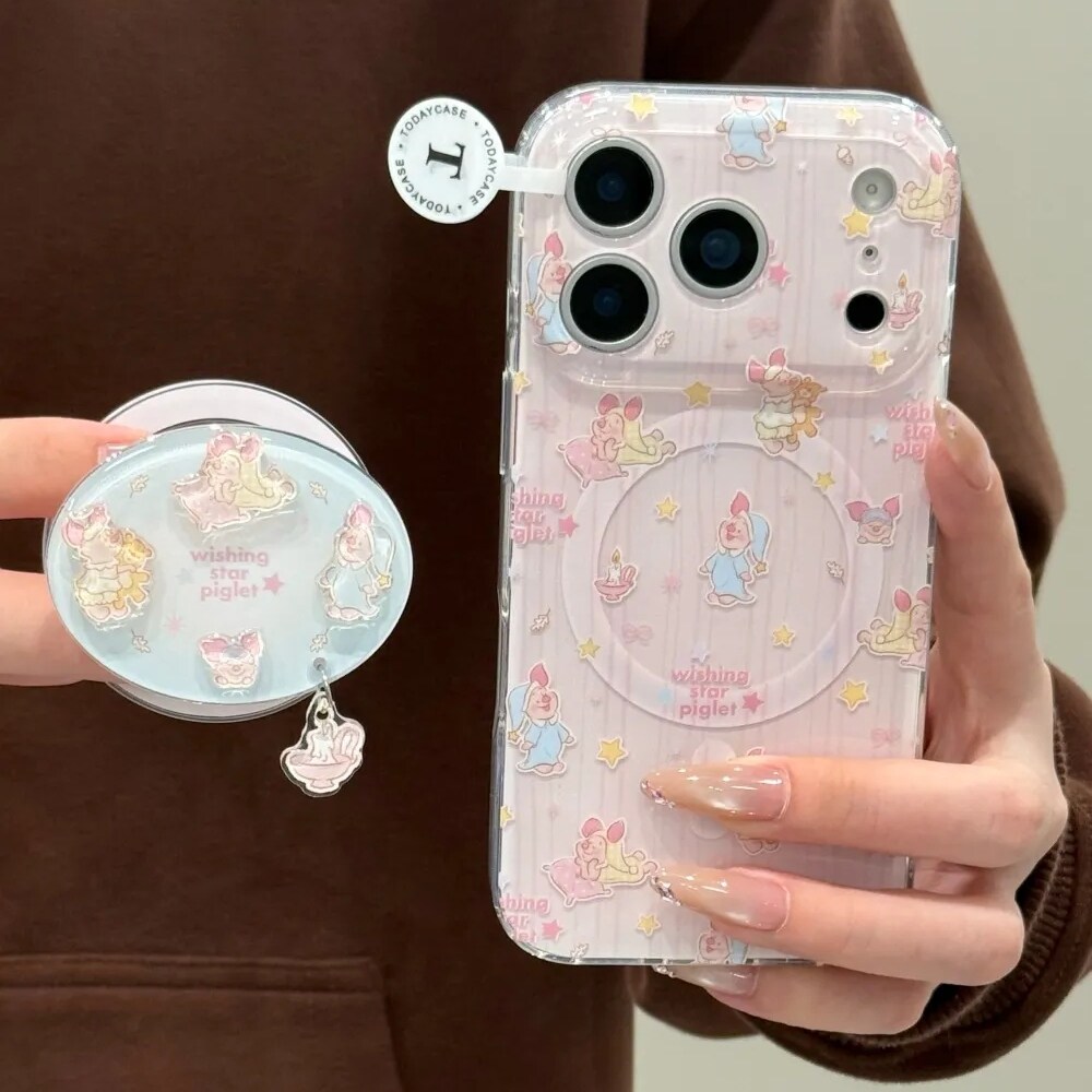 雨柠可爱粉粉小猪皮杰适用苹果iphone17pro磁吸支架双层手机壳16新款卡通15个性创意ins14全包防摔保护套