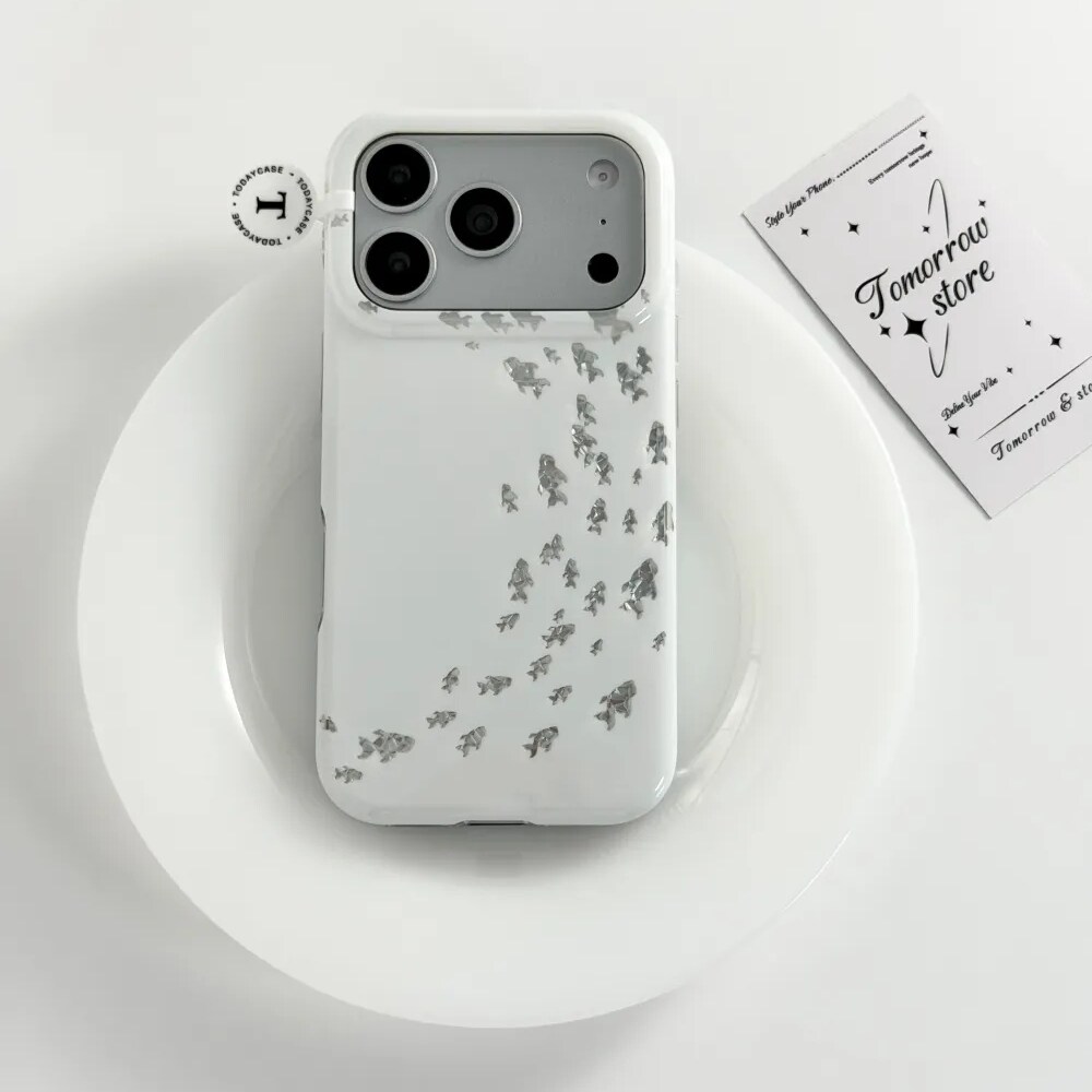 雨柠ins冰裂纹小鱼群适用苹果17promax双层iphone16小众高级手机壳15小清新日韩14防摔保护套