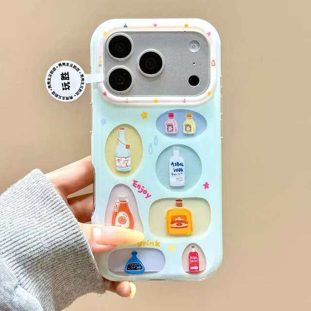 雨柠韩风ins透彩圈饮料瓶适用苹果17promax双层手机壳iPhone16新款15卡通日韩小众个性创意14防摔保护套
