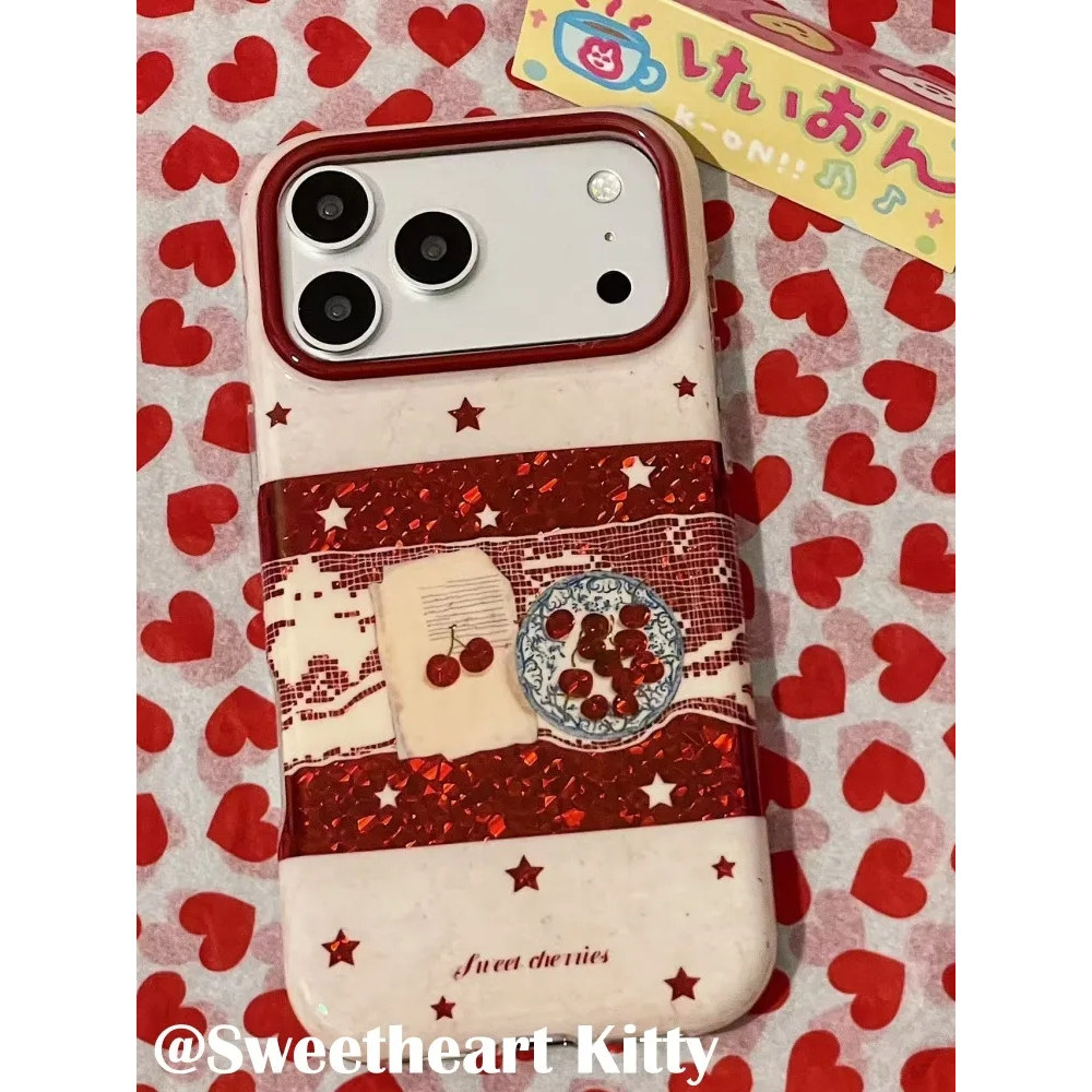 雨柠ins古早红色闪钻星星樱桃适用iphone18promax苹果17手机壳16少女卡通日韩个性创意15防摔保护套