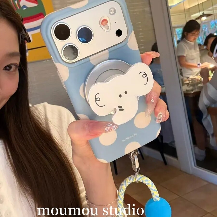 雨柠ins磁吸蓝底波点大象适用于iPhone17promax手机壳苹果16pro新款15日韩卡通个性创意14防摔保护套18