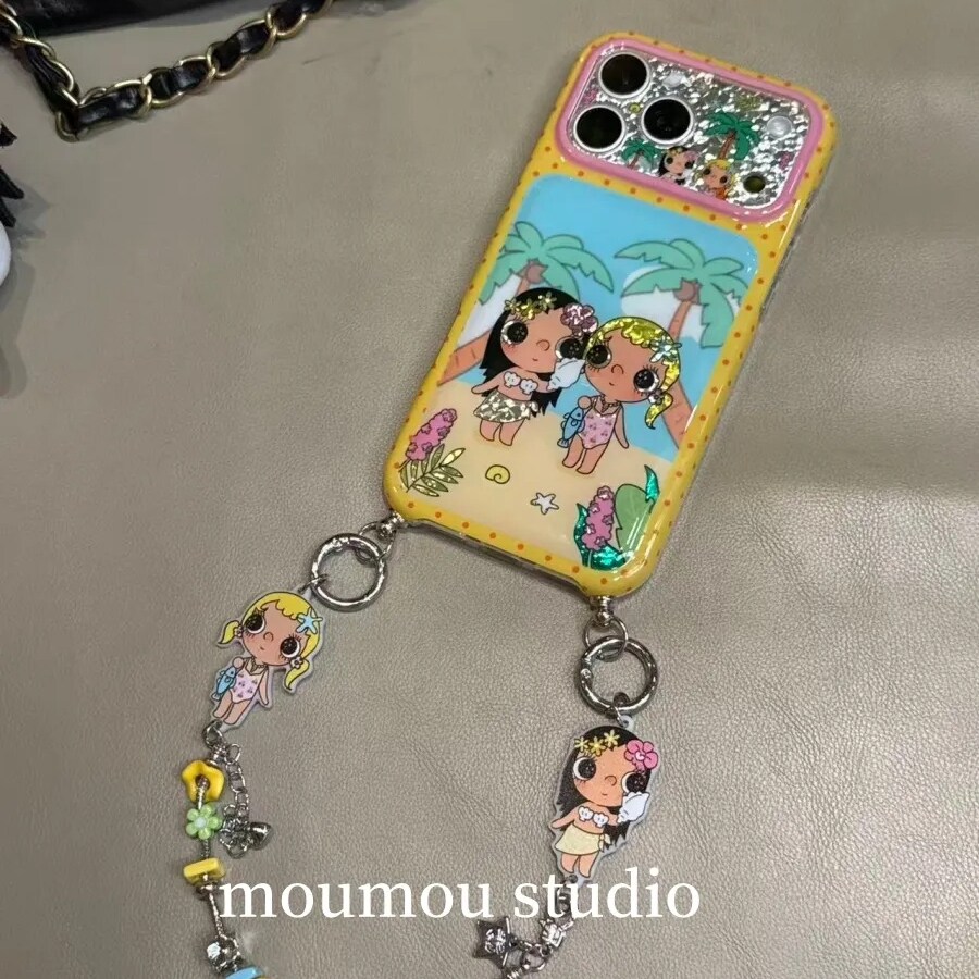 雨柠夏日沙滩椰树镭射小玉适用于iPhone17promax手机壳苹果16pro新款15卡通日韩INS个性创意14防摔保护套