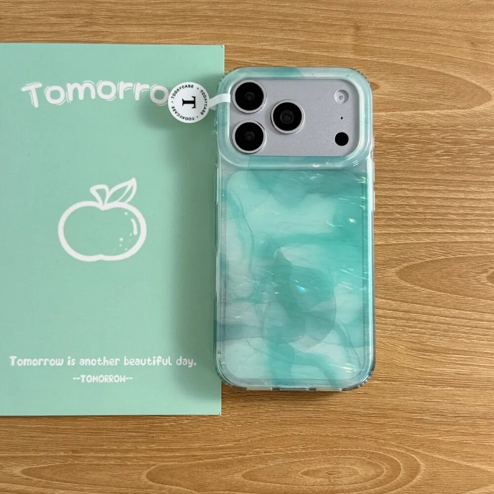 雨柠ins小众薄荷绿晕染贝壳纹适用苹果18pro双层iPhone17手机壳新款16日韩小清新个性创意15防摔保护套