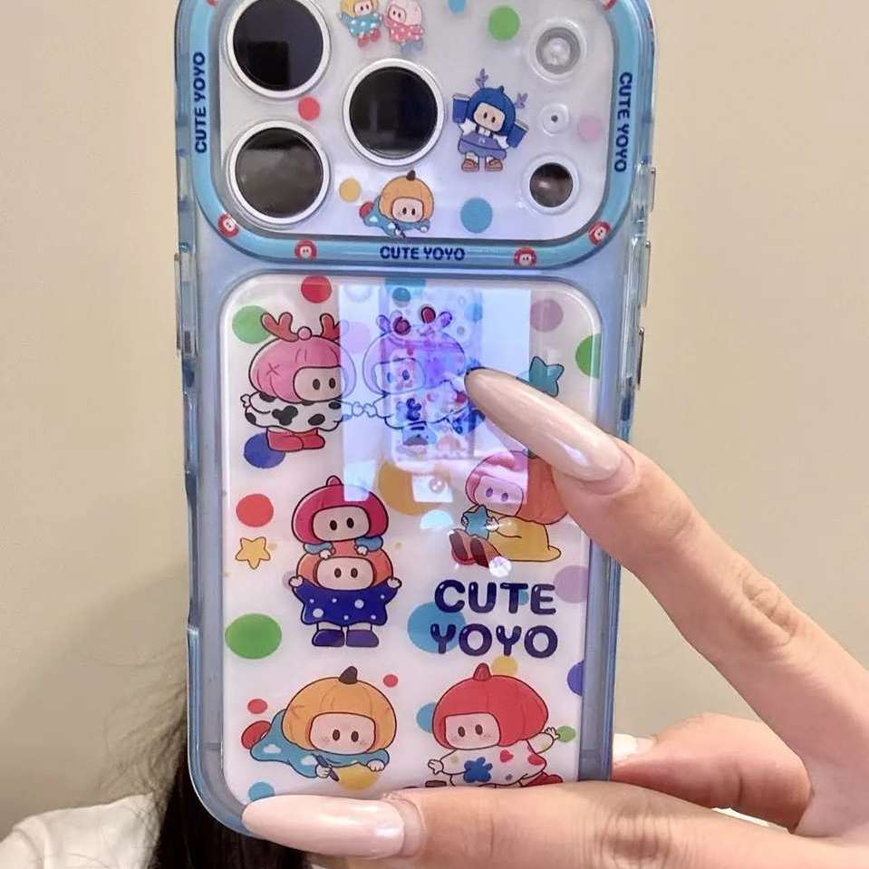 雨柠适用于iphone18promax手机壳童趣16pm彩色波点牵手不同发色女孩17卡通日韩INS可爱15防摔保护套