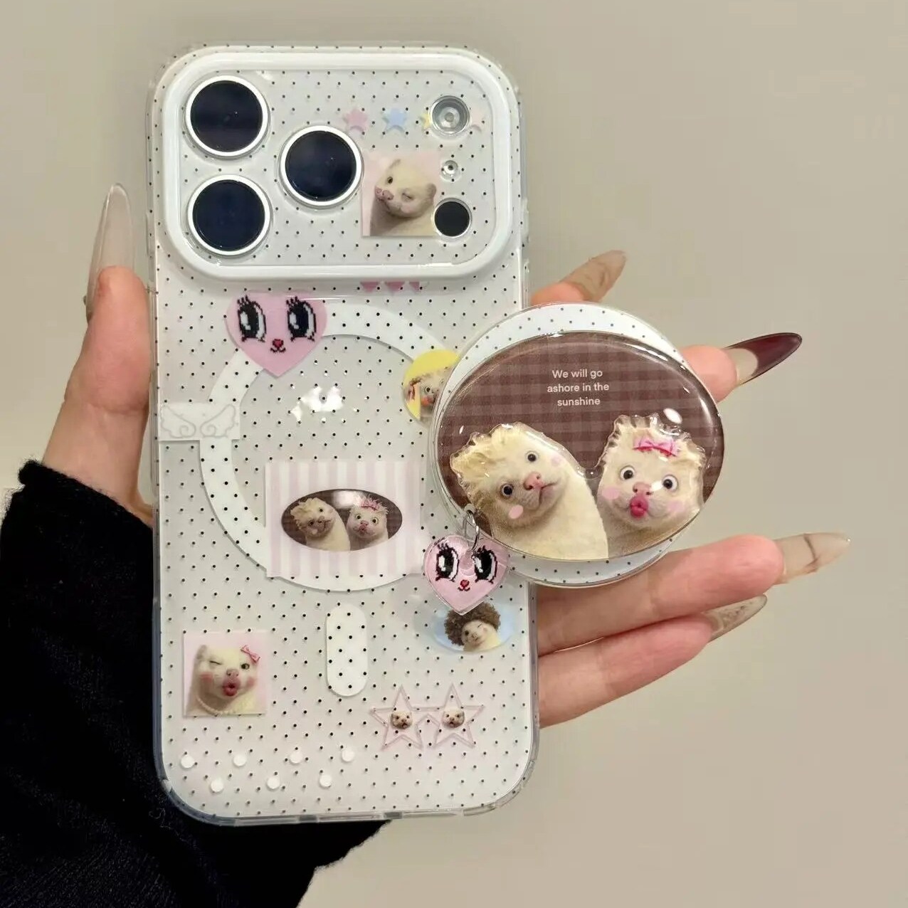 雨柠趣味可爱白底插图腮红水貂磁吸适用于iphone17promax苹果16手机壳 防摔保护套